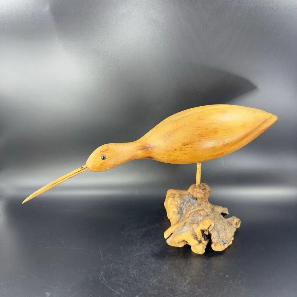 1989 K L Osborn Hand Carved Shore Bird Wood Figurine On Driftwood Hand‎ Made Vtg